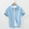 Summer's new men's solid-color short-sleeved shirt, loose, simple, trendy, casual, cool and artistic shirt jacket for men details Picture